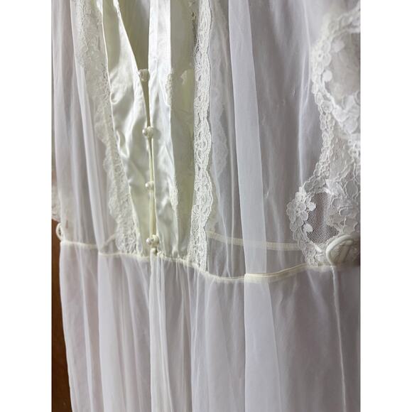 Val Mode 60s Cream Vintage Sheer Peignoir Robe size Medium - Picture 4 of 12